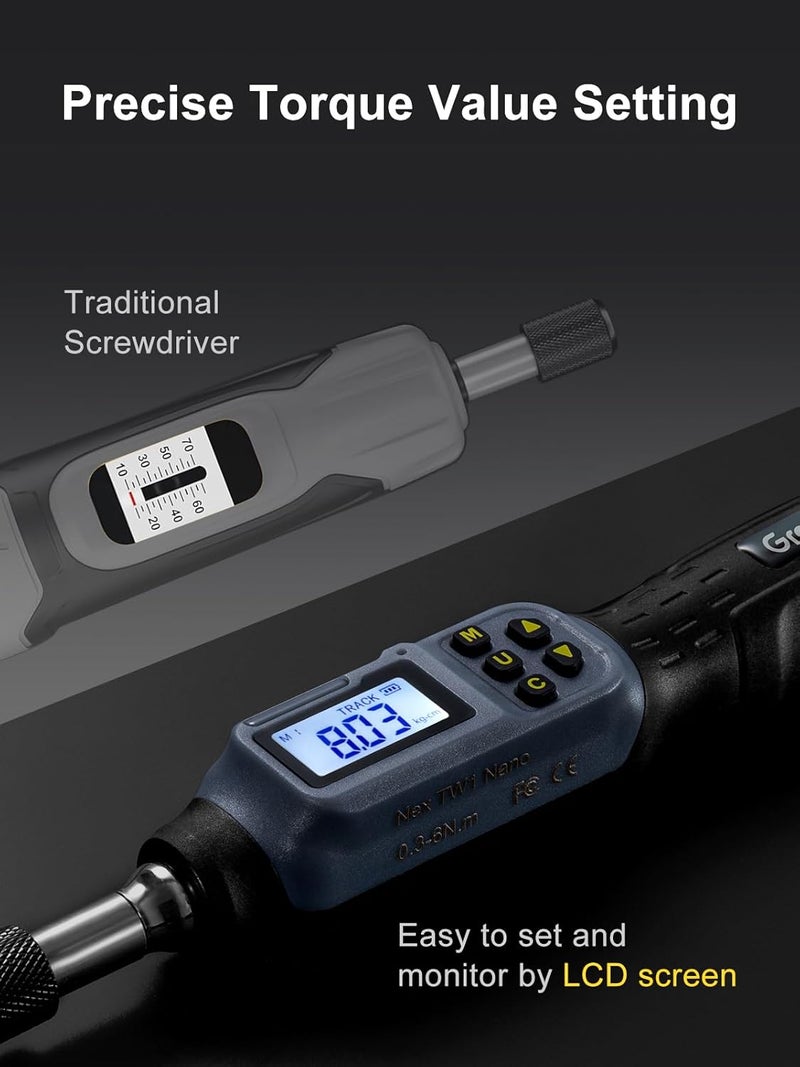 GROWNEER Digital Torque Screwdriver, 2.66-53.1 In-lbs/0.3-6 Nm, 1/4'' Drive Inch Pound Torque Screwdriver Electrician with Buzzer & LED Indicator, 27 In 1 Torque Wrench Screwdriver Set - Image 3
